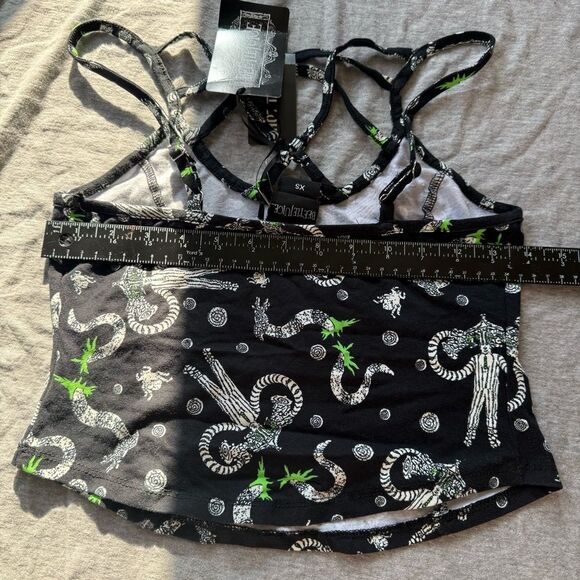 SZ XS Hot Topic Beetlejuice Strappy Crop Top with Pattern Strip Design - Picture 3 of 4